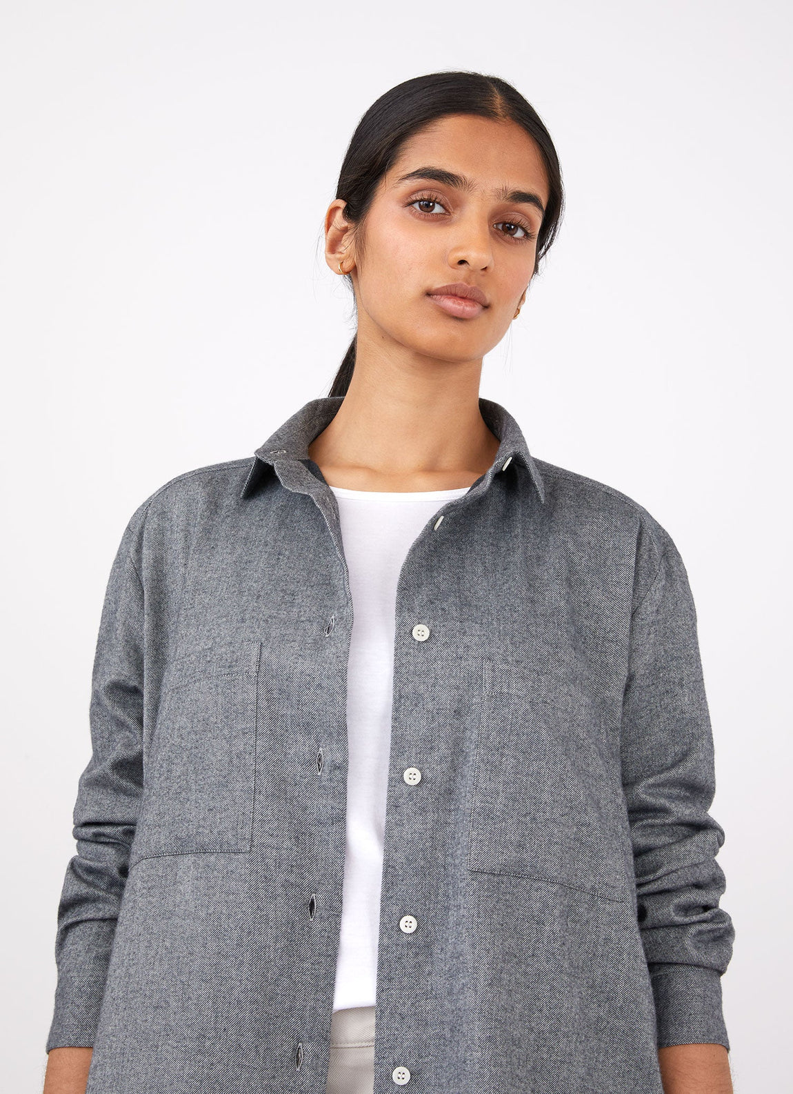 Women's Oversized Flannel Shirt in Mid Grey Melange