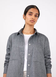 Women's Oversized Flannel Shirt in Mid Grey Melange