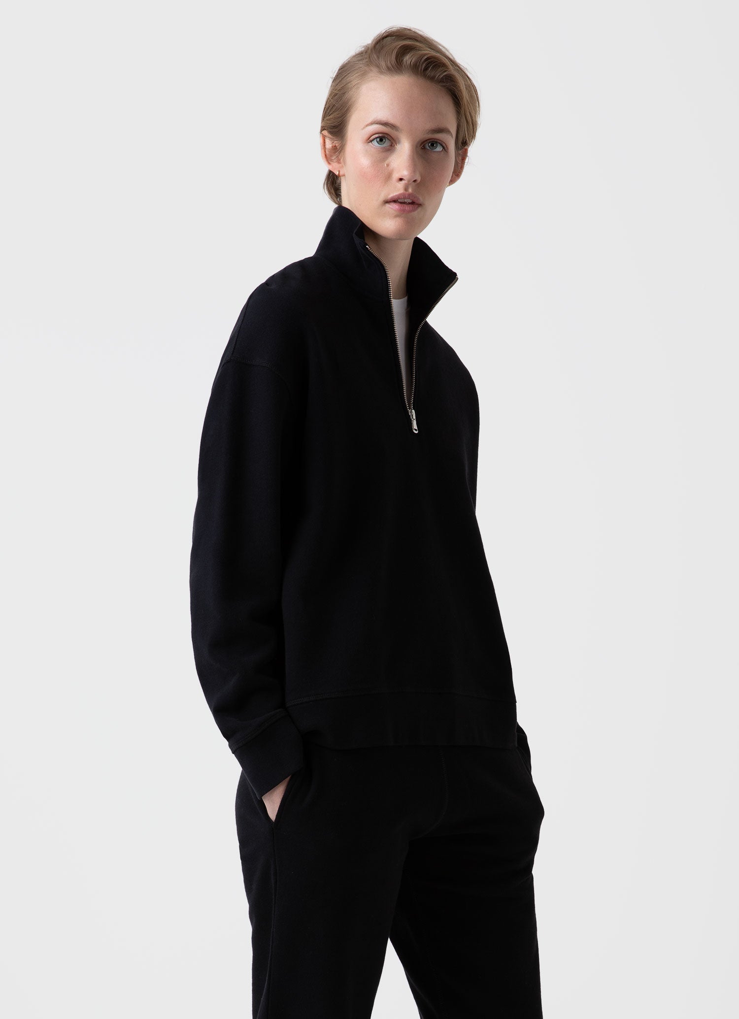 Women's Half Zip Loopback Sweatshirt in Black