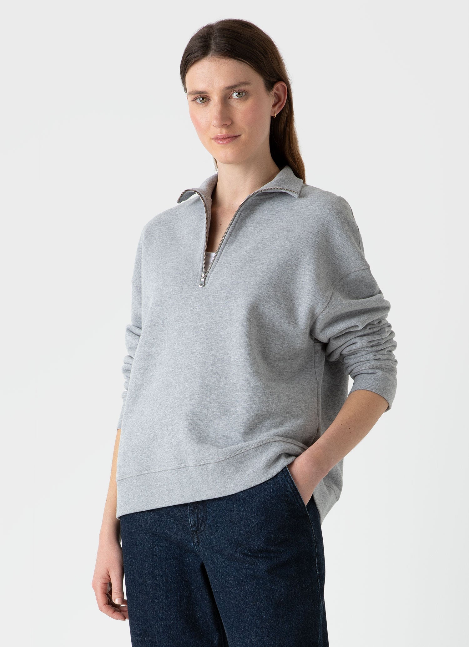 Women's Half Zip Loopback Sweatshirt in Grey Melange