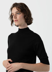 Women's Silk Mock Neck Top in Black