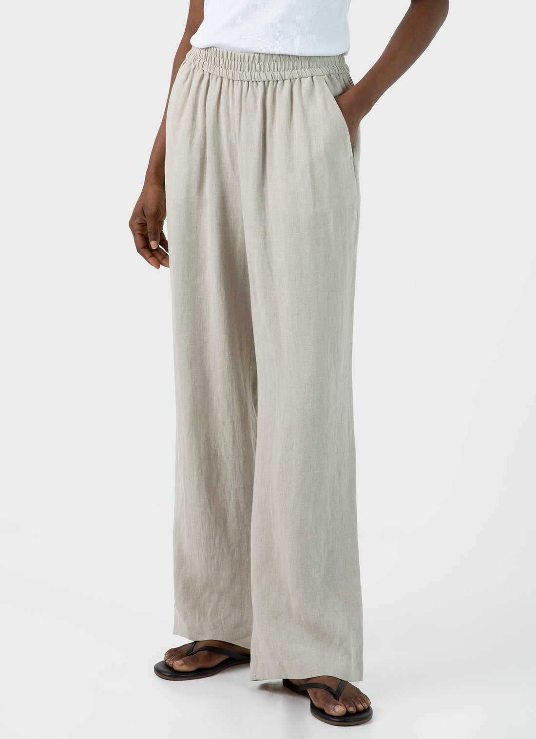 Women's Drawstring Wide Leg Trouser in Light Sand