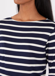 Women's Boat Neck T-shirt in Navy/Ecru Breton Stripe