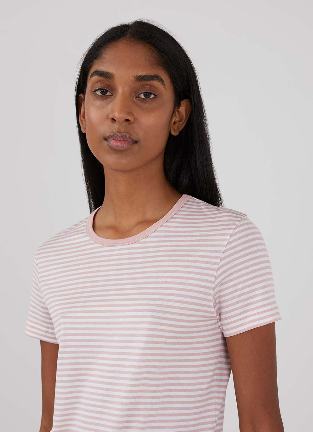 Women's Classic T-shirt in Dusty Pink/White English Stripe