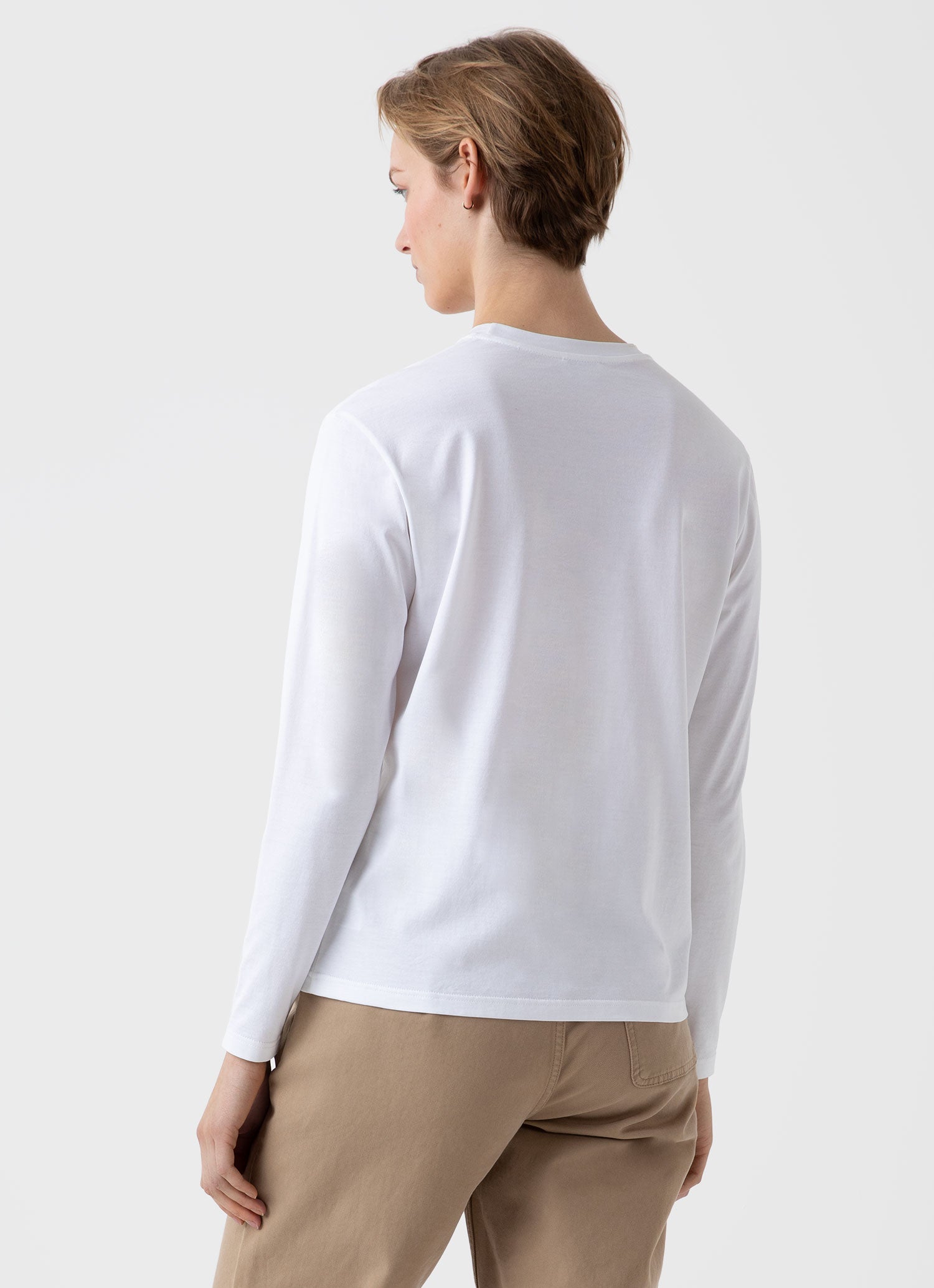 Women's Long Sleeve Boy Fit T Shirt in White