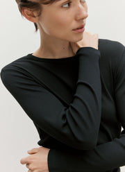 Women's Ribbed Long Sleeve T-shirt in Black