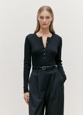 Women's Ribbed Henley in Black