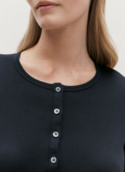 Women's Ribbed Henley in Black