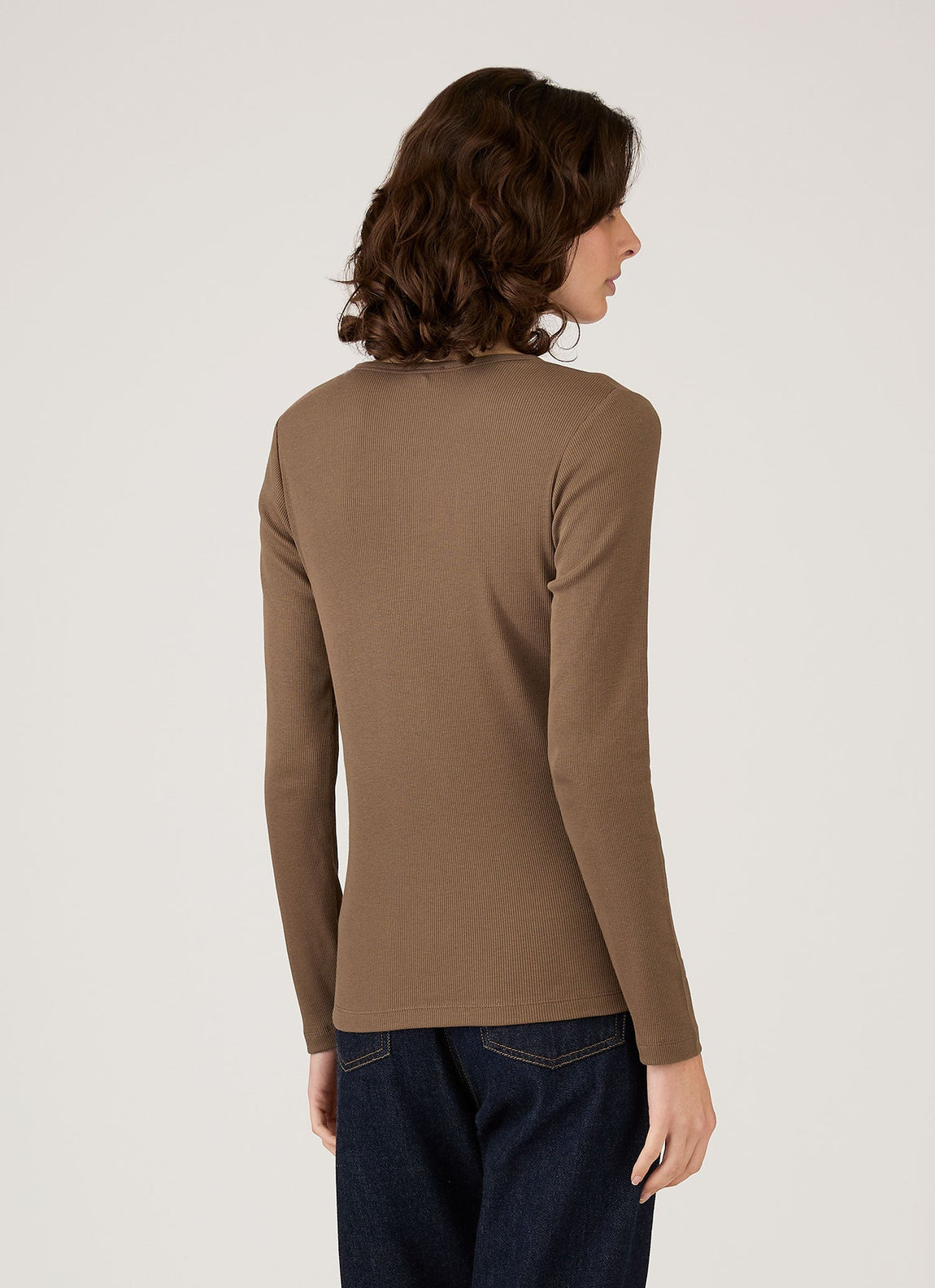 Women's Ribbed Henley in Dark Cedar