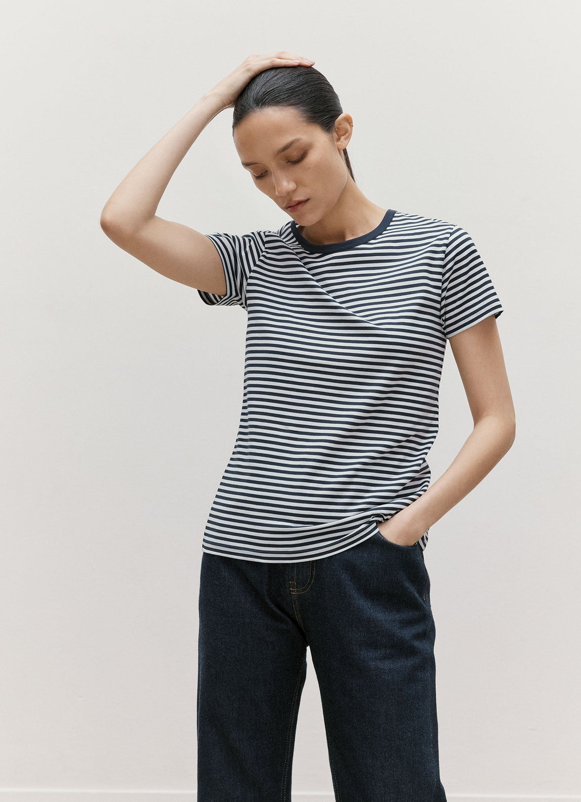 Women's Classic T-shirt in Navy/White English Stripe