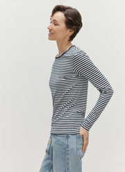 Women's Long Sleeve Classic T-shirt in White/Navy English Stripe
