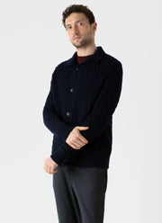 Men's Cable Knit Cardigan Jacket in Navy