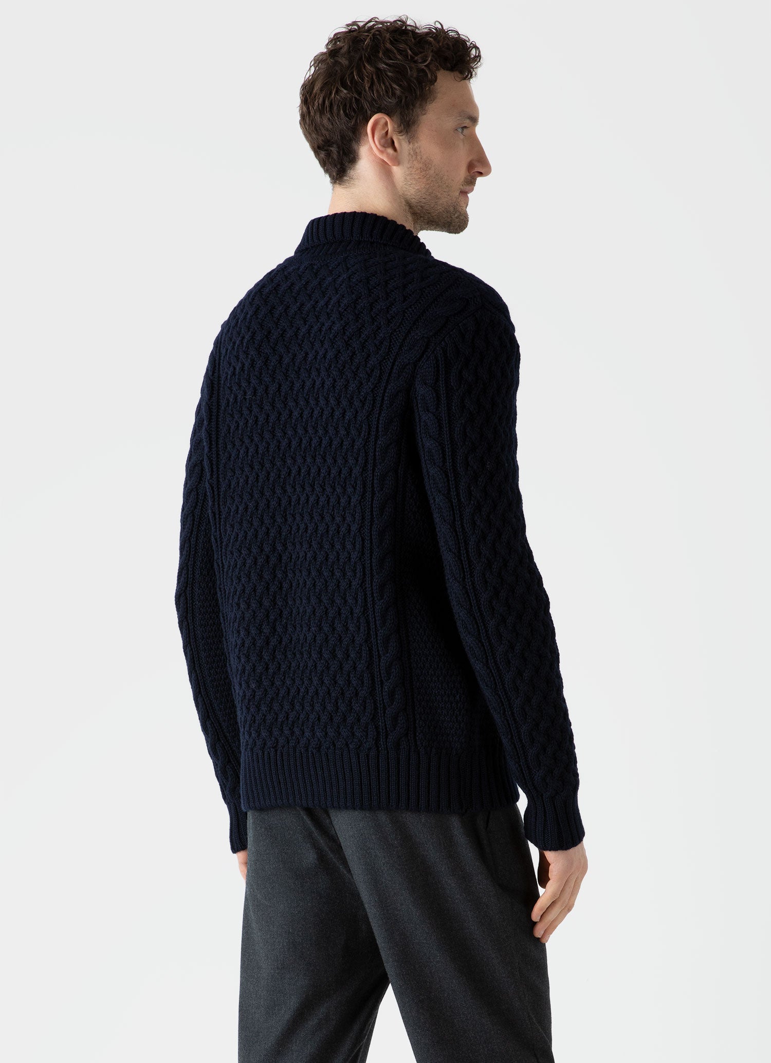 Men's Cable Knit Cardigan Jacket in Navy