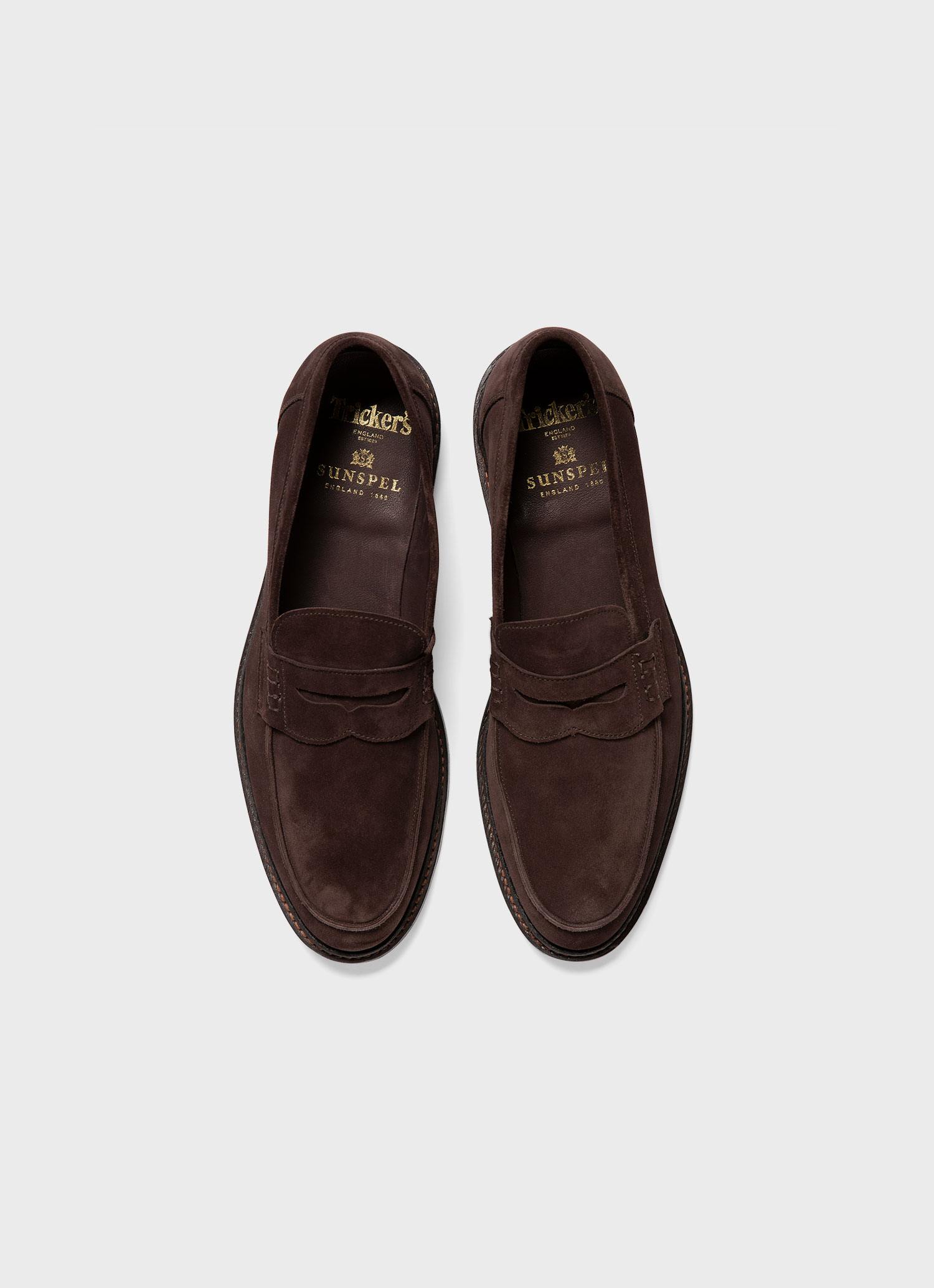 Men's Sunspel and Trickers Suede Loafer in Brown