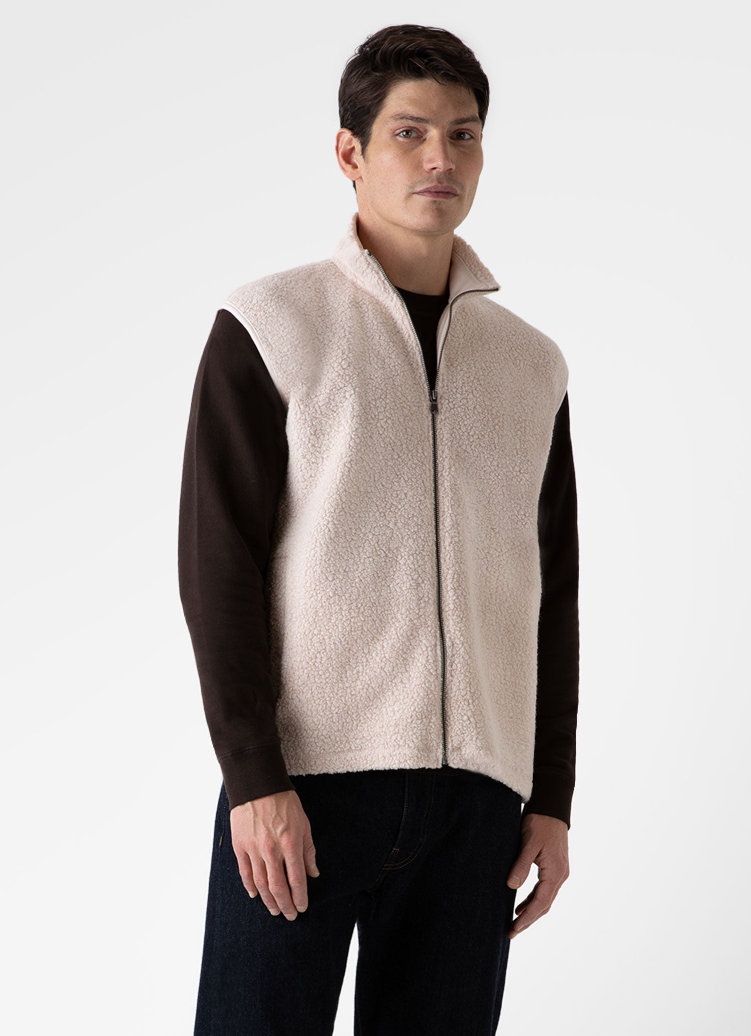 Men's Wool Fleece Gilet in Ecru