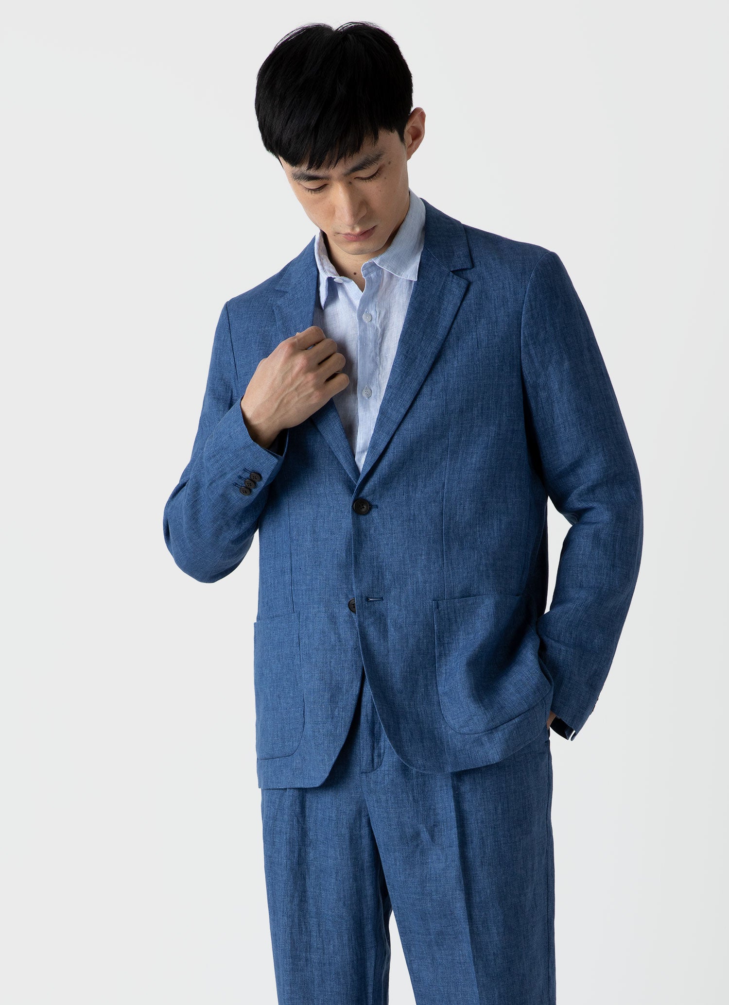 Men's Linen Blazer in Blue Melange