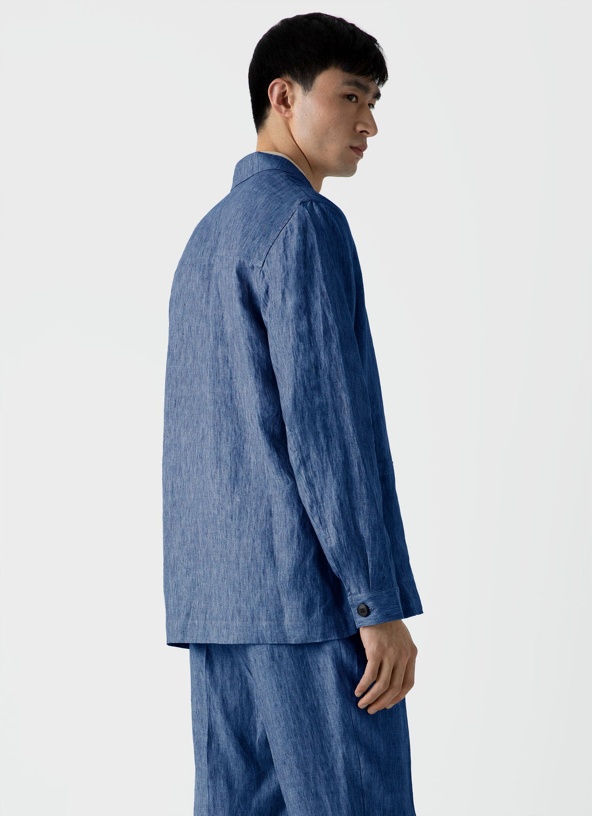 Men's Linen Twin Pocket Jacket in Blue Melange
