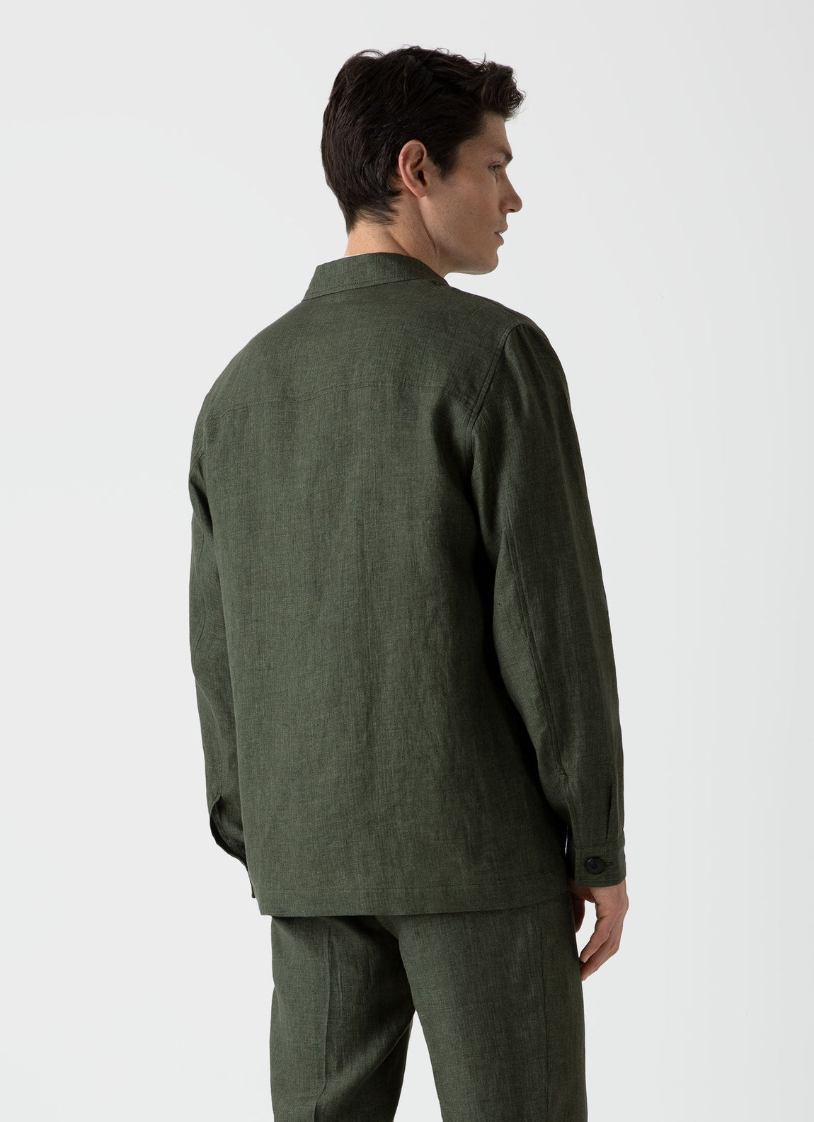 Men's Linen Twin Pocket Jacket in Hunter Green
