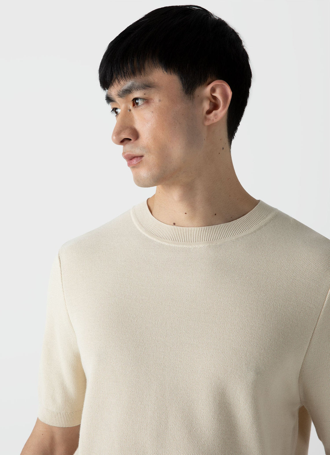 Men's Honeycomb Knitted T-shirt in Ecru