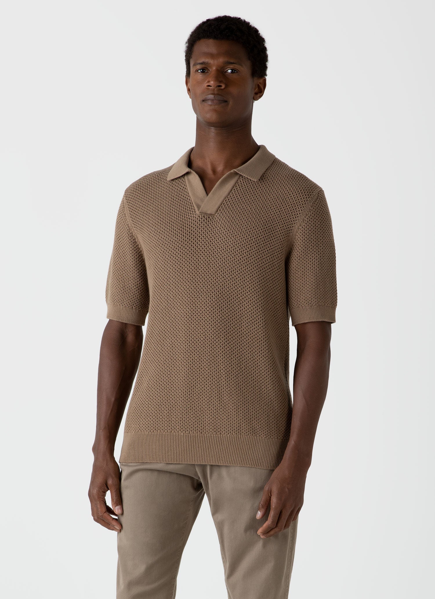 Men's Mr Porter Mesh Knit Polo in Oat