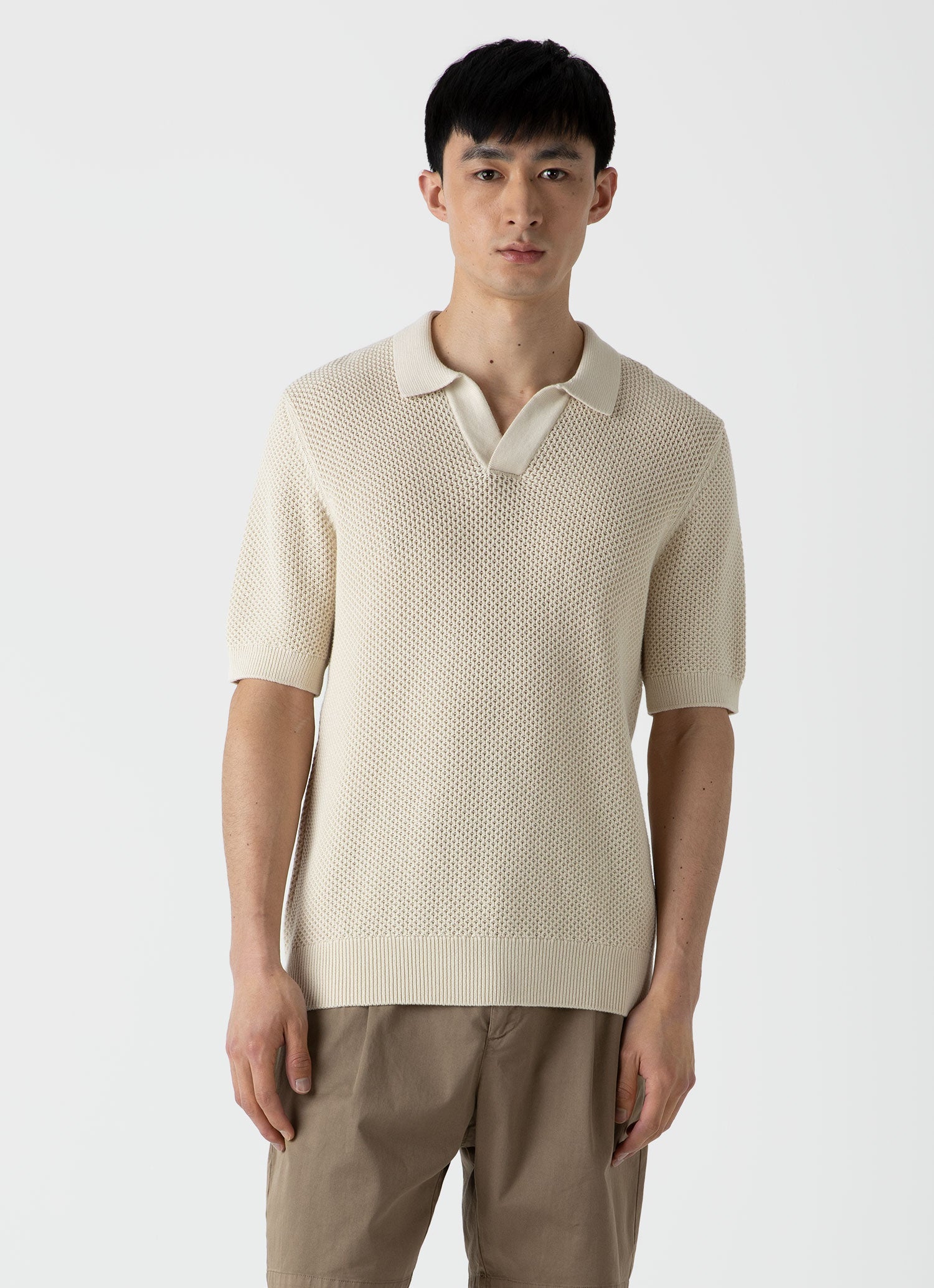 Men's Mr Porter Mesh Knit Polo in Ecru