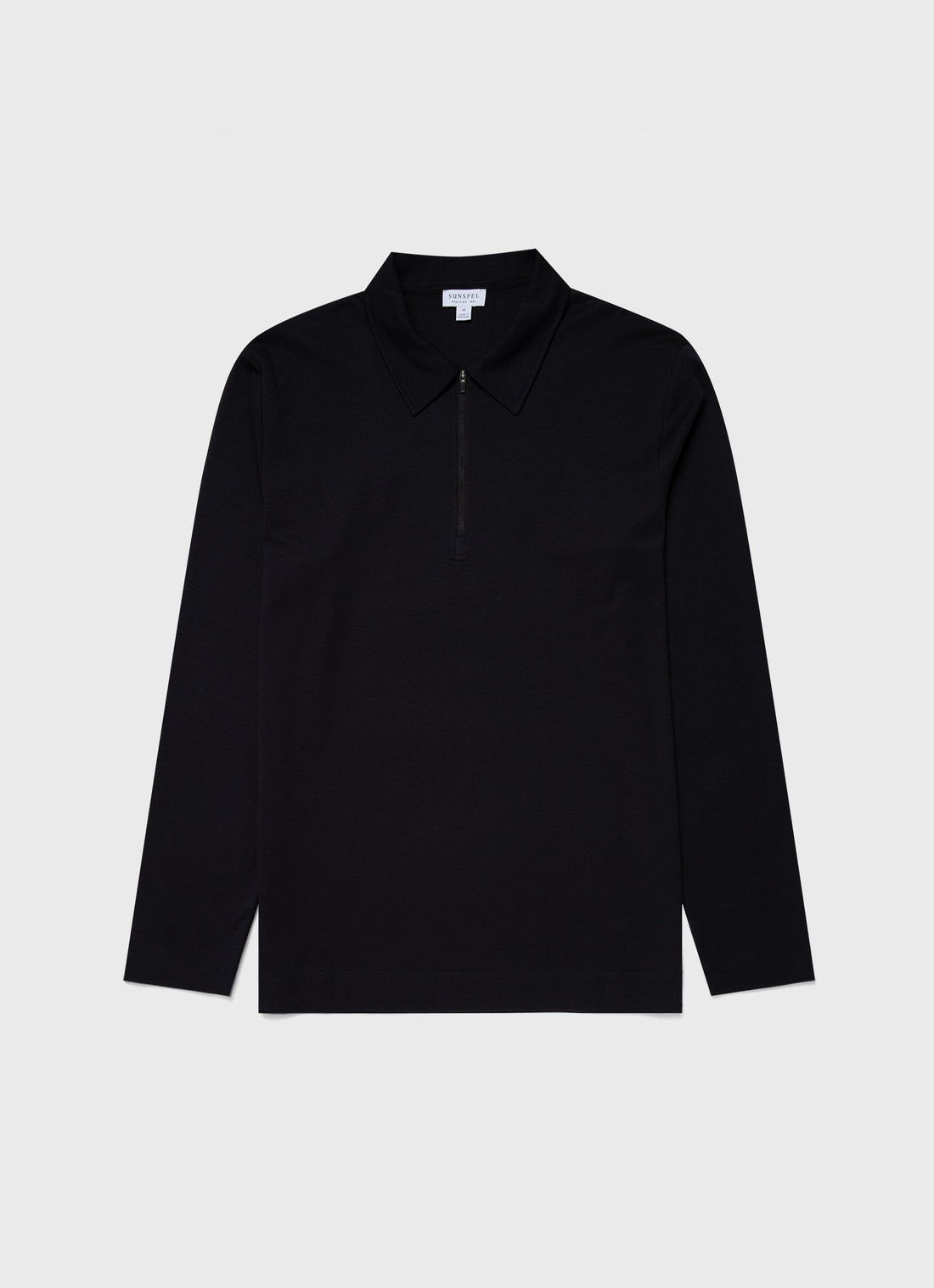 Men's Brushed Cotton Long Sleeve Polo Shirt in Black