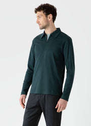 Men's Brushed Cotton Long Sleeve Polo Shirt in Peacock