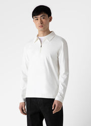 Men's Brushed Cotton Long Sleeve Polo Shirt in Ecru