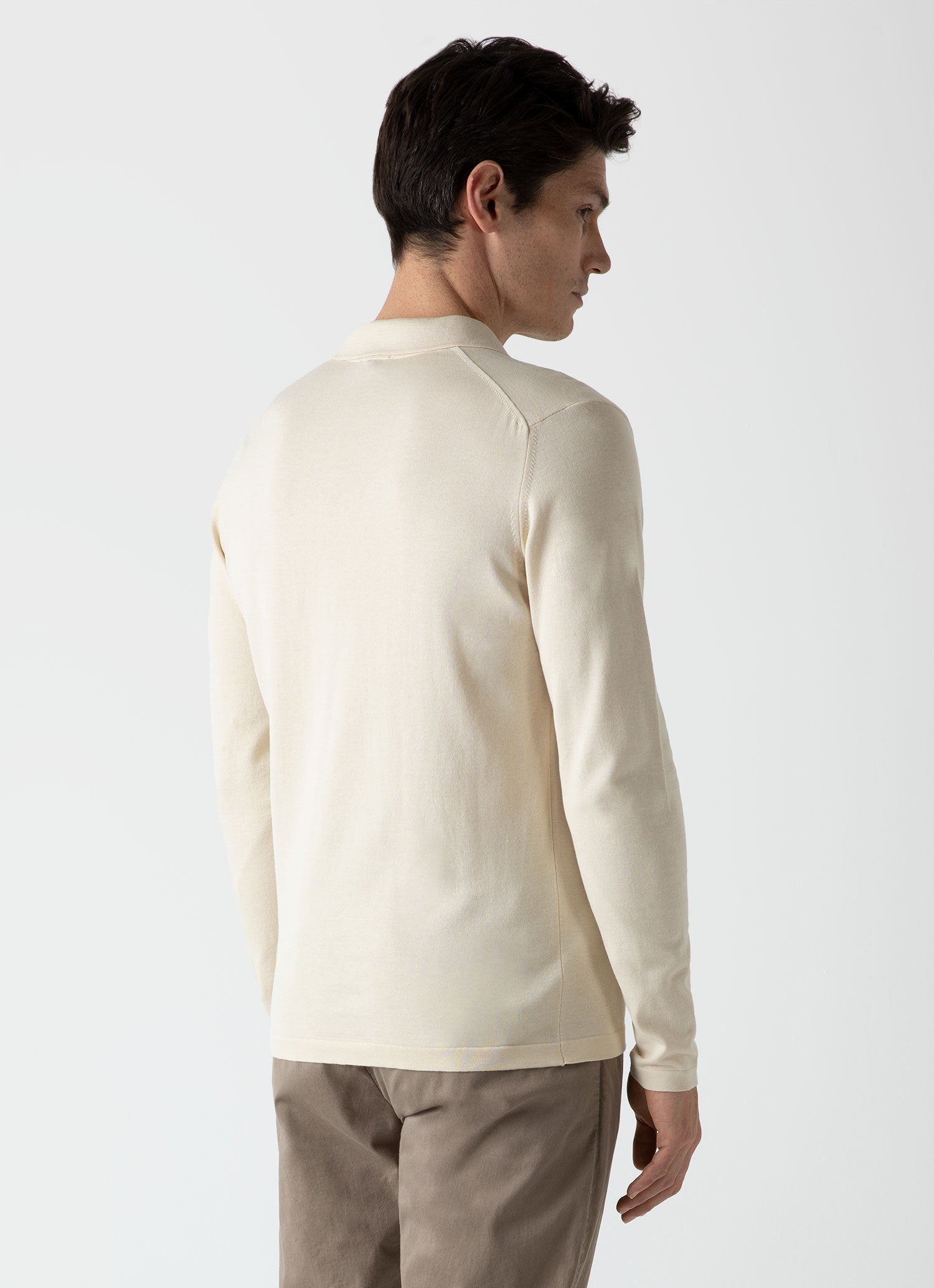 Men's Sea Island Cotton Long Sleeve Polo Shirt in Undyed