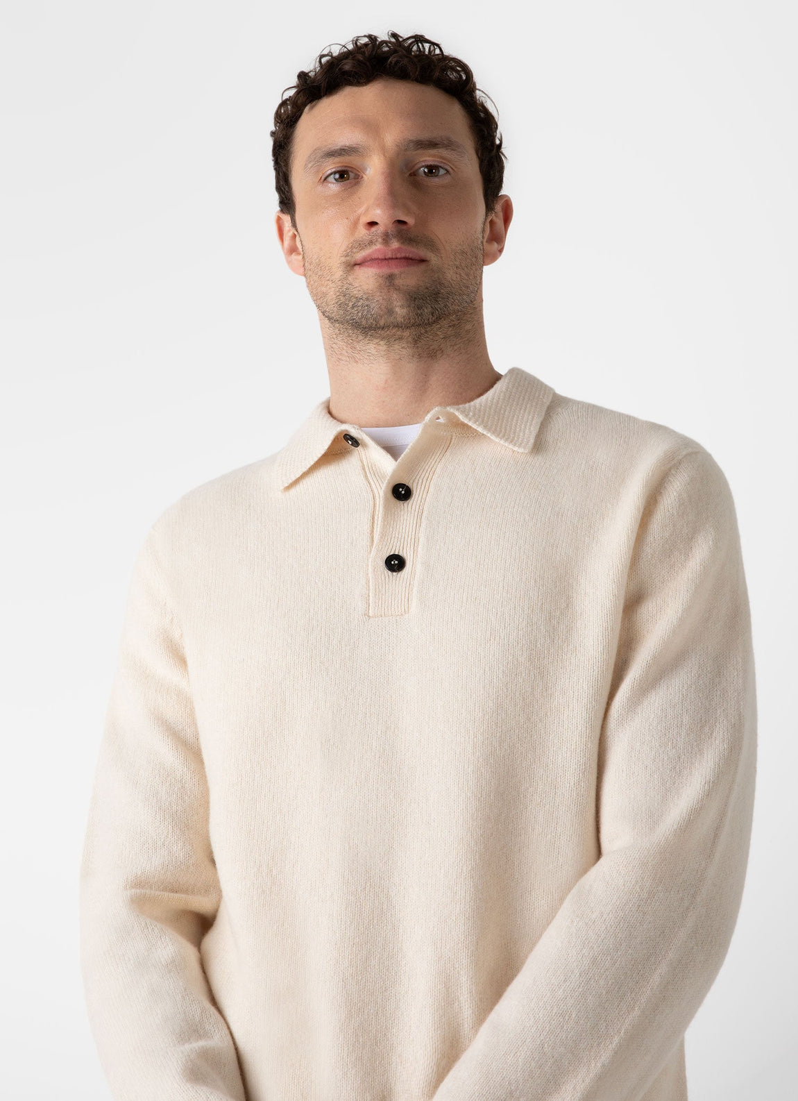 Men's Lambswool Polo Shirt in Ecru