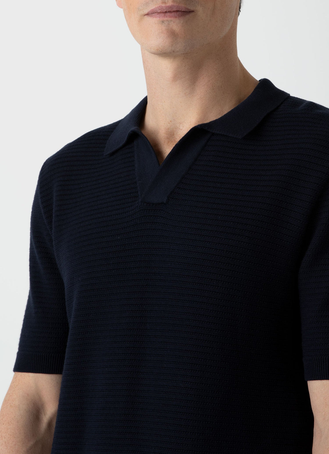 Men's Open Textured Polo Shirt in Navy