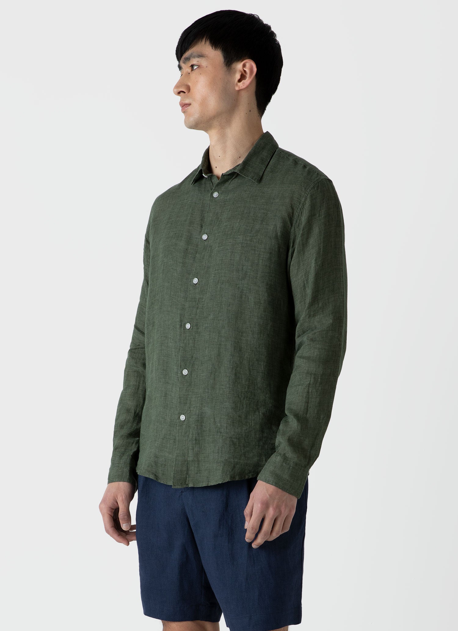 Men's Linen Shirt in Hunter Green