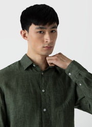 Men's Linen Shirt in Hunter Green