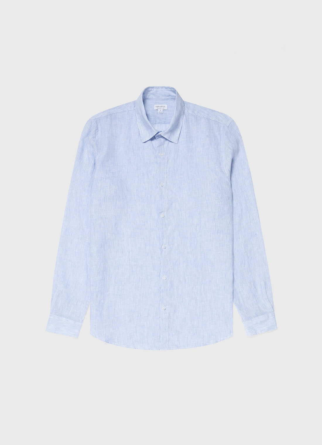 Men's Linen Long Sleeve Shirt in Cool Blue Micro Stripe