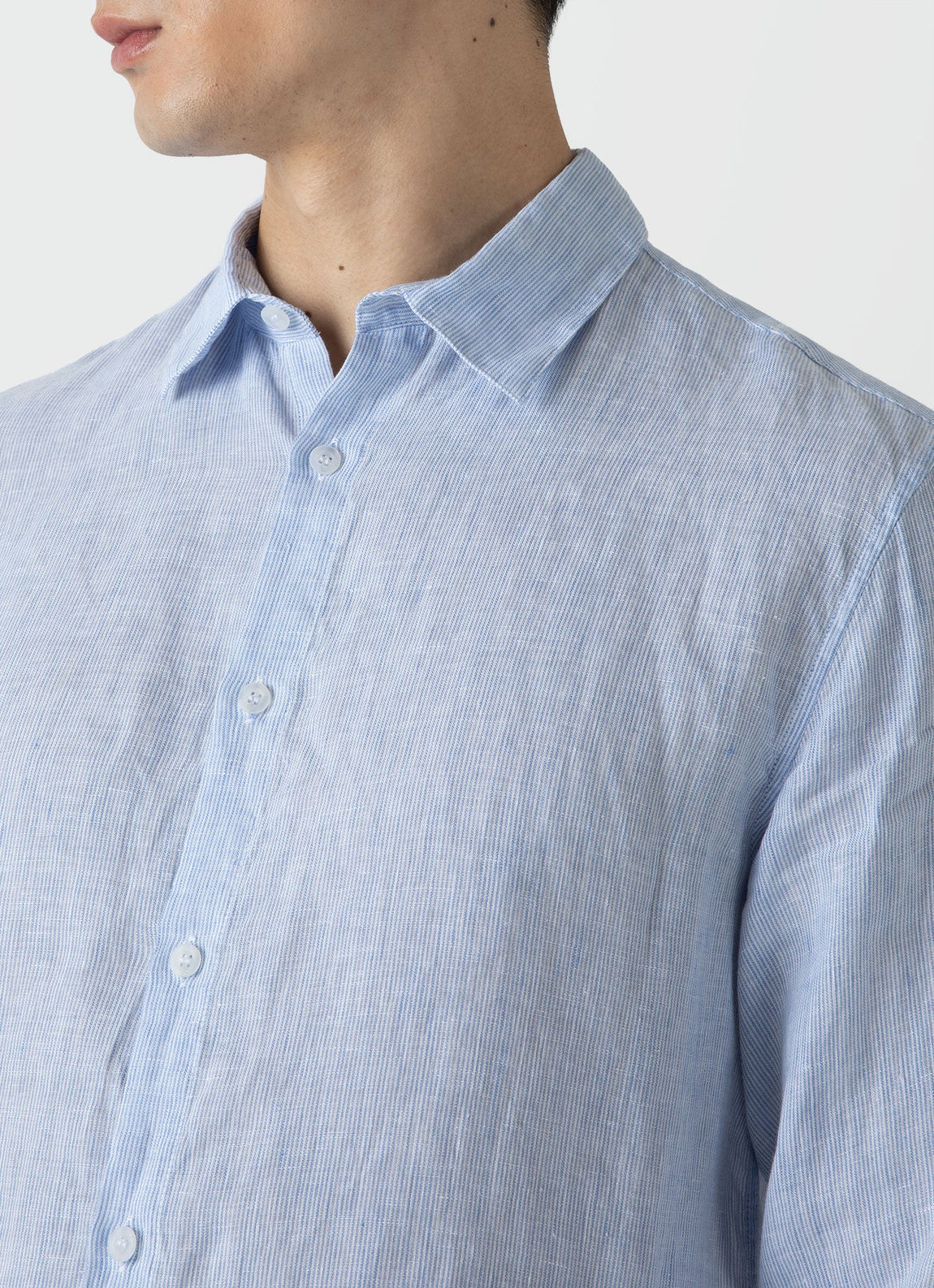 Men's Linen Shirt in Cool Blue Micro Stripe