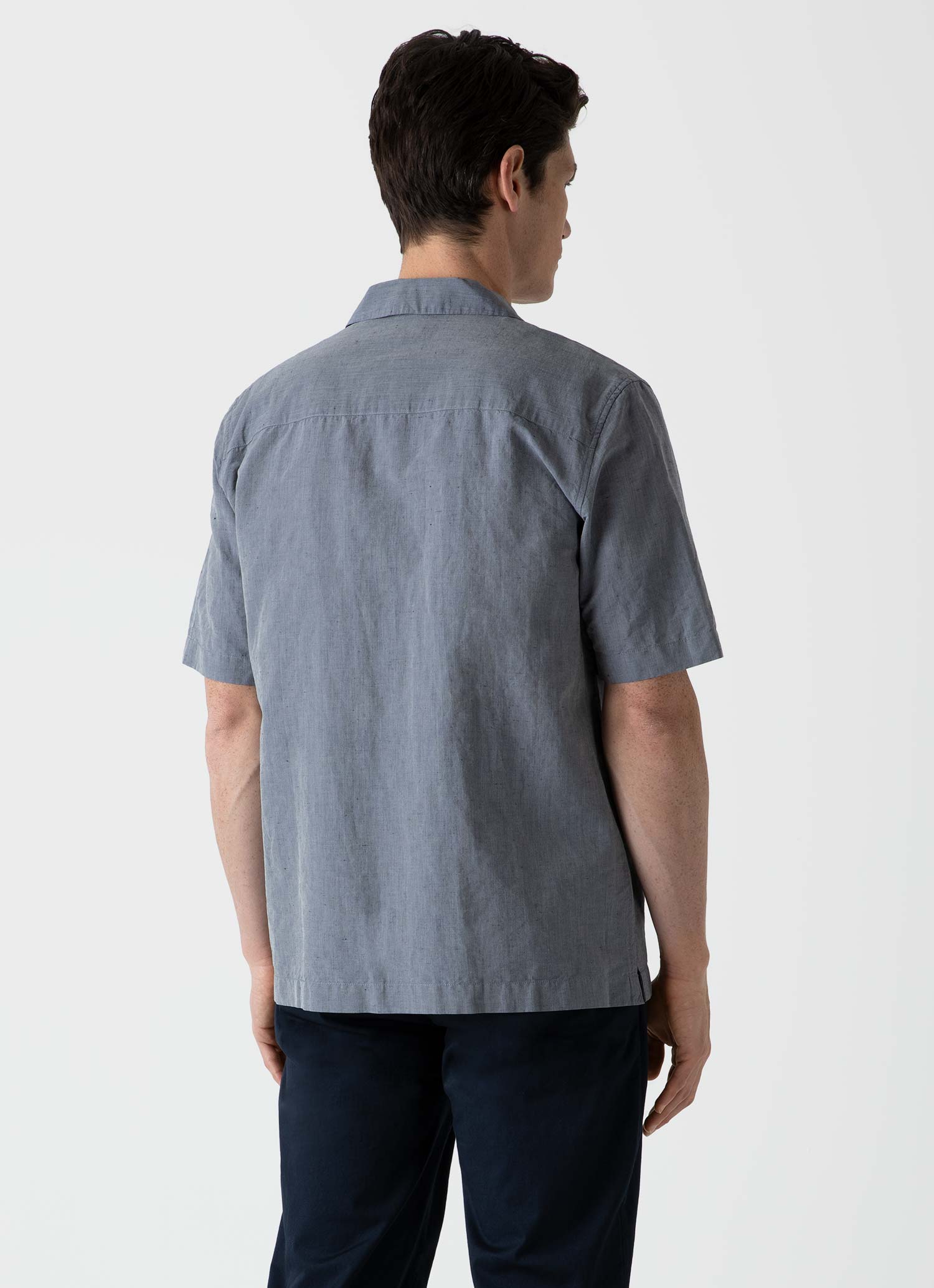 Men's Cotton Linen Shirt in Light Navy Melange