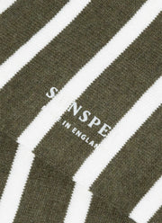 Men's Cotton Socks in Hunter Green/Ecru Breton Stripe