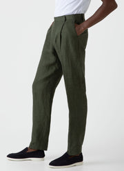 Men's Pleated Linen Trouser in Hunter Green