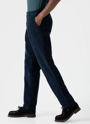 Men's Double Pleat Corduroy Trouser in Navy