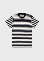 Men's Brushed Cotton T-shirt in Navy/Ecru Block Stripe
