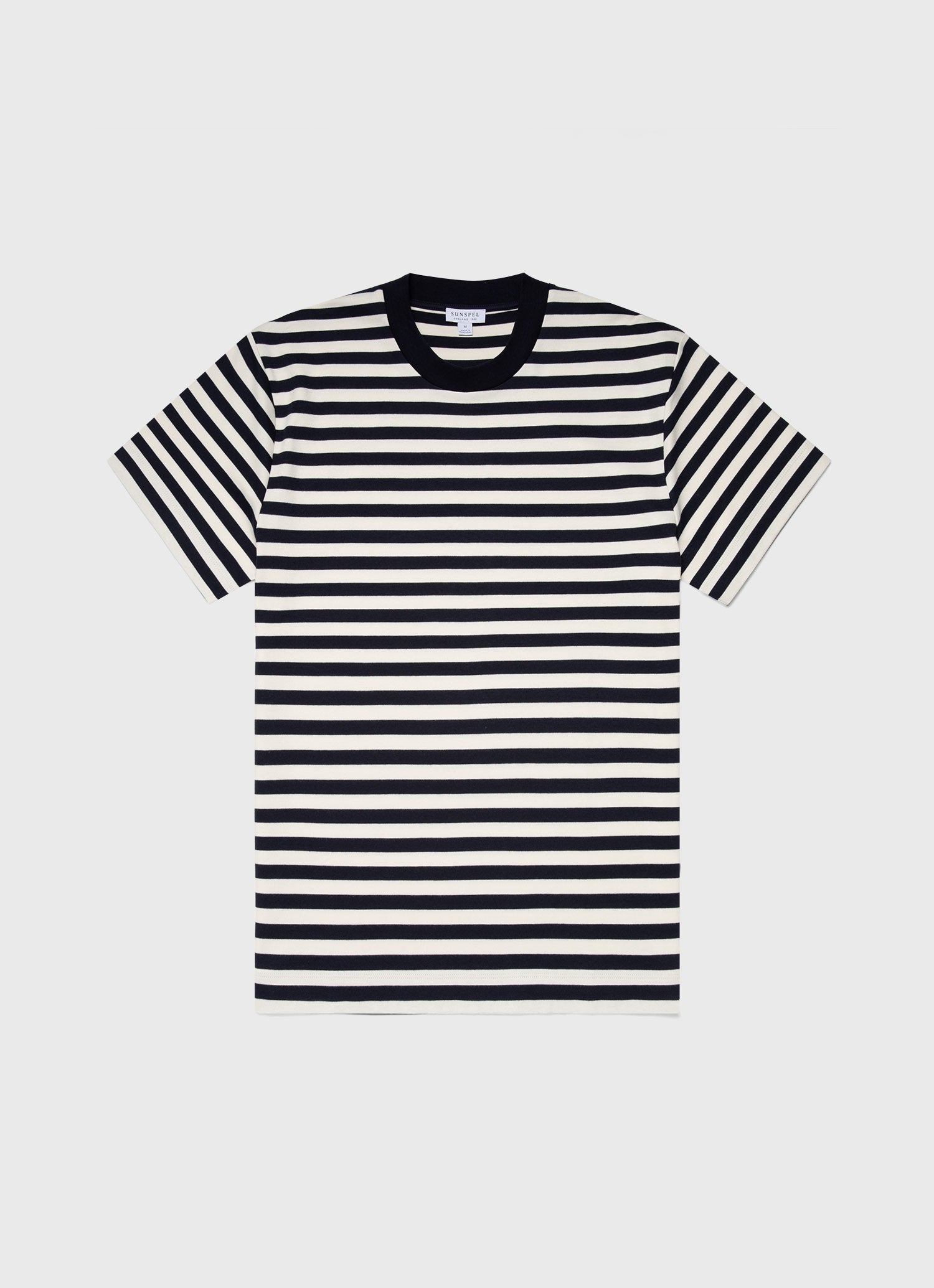 Men's Brushed Cotton T-shirt in Navy/Ecru Block Stripe