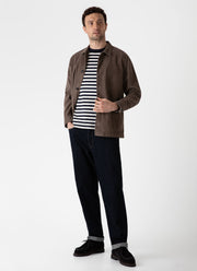 Men's Brushed Cotton T-shirt in Navy/Ecru Block Stripe