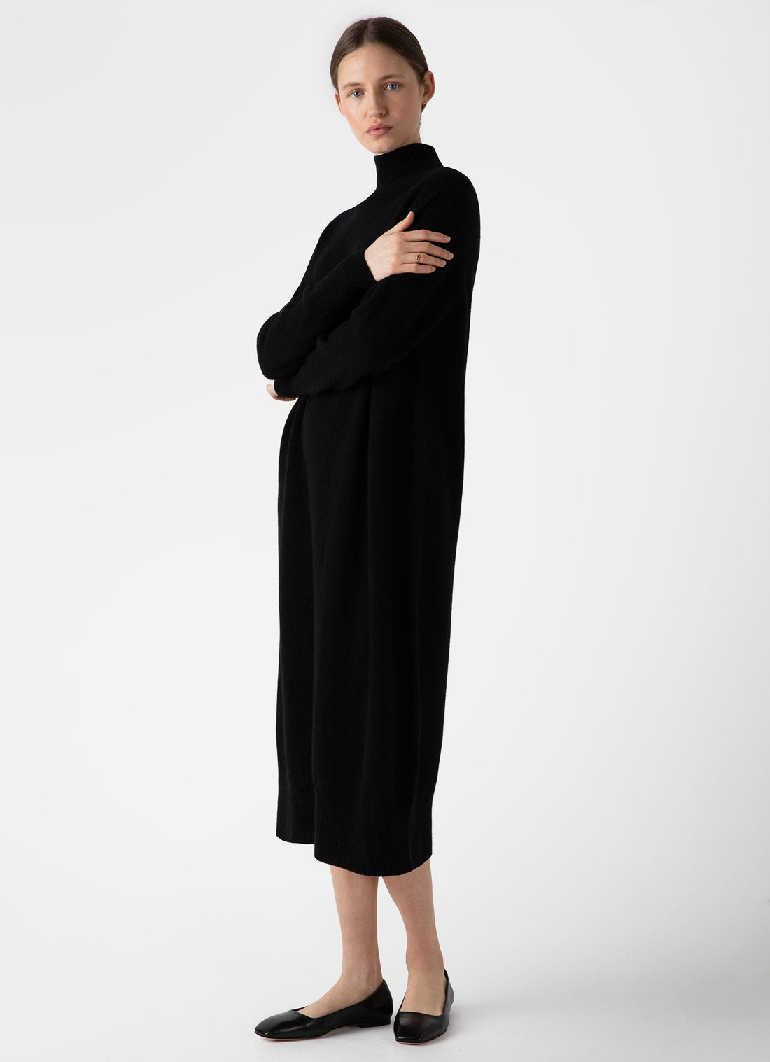 Women's Lambswool Funnel Neck Dress in Black