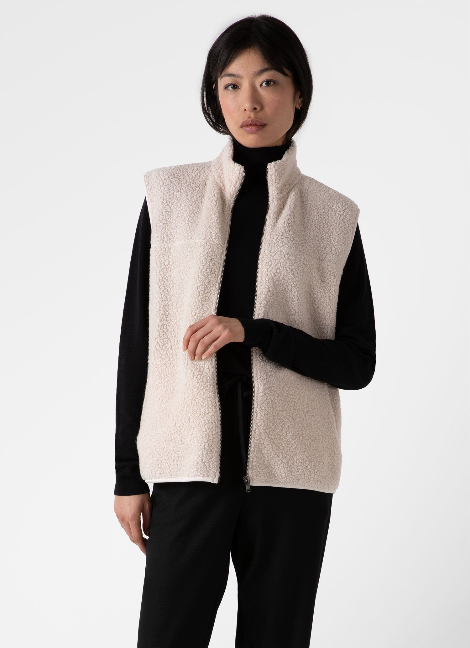 Women's Wool Fleece Gilet in Ecru