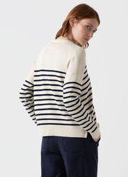 Women's Open Neck Jumper in Ecru/Navy Breton Stripe