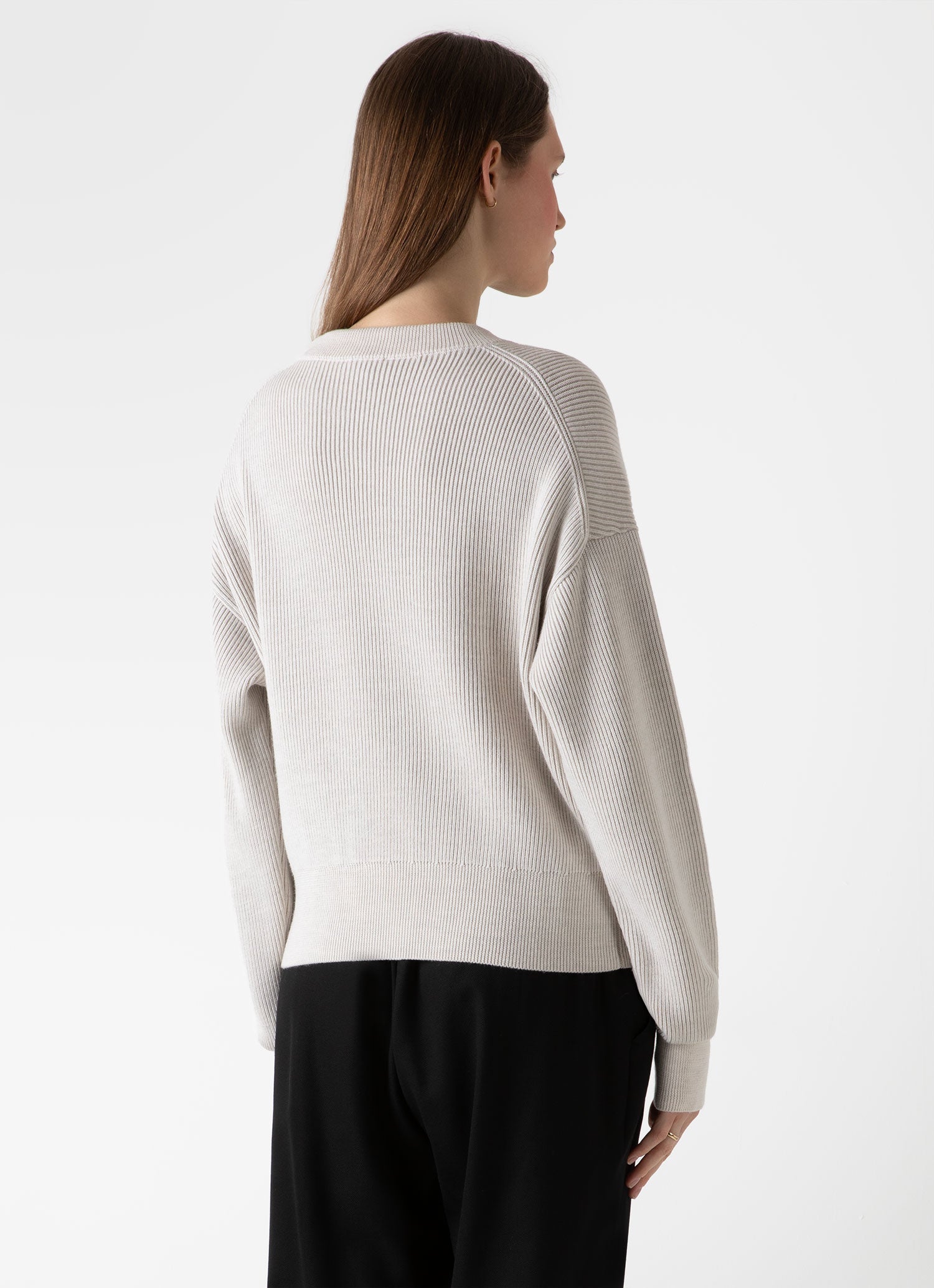 Women's Ribbed Crew Neck Jumper in Ecru