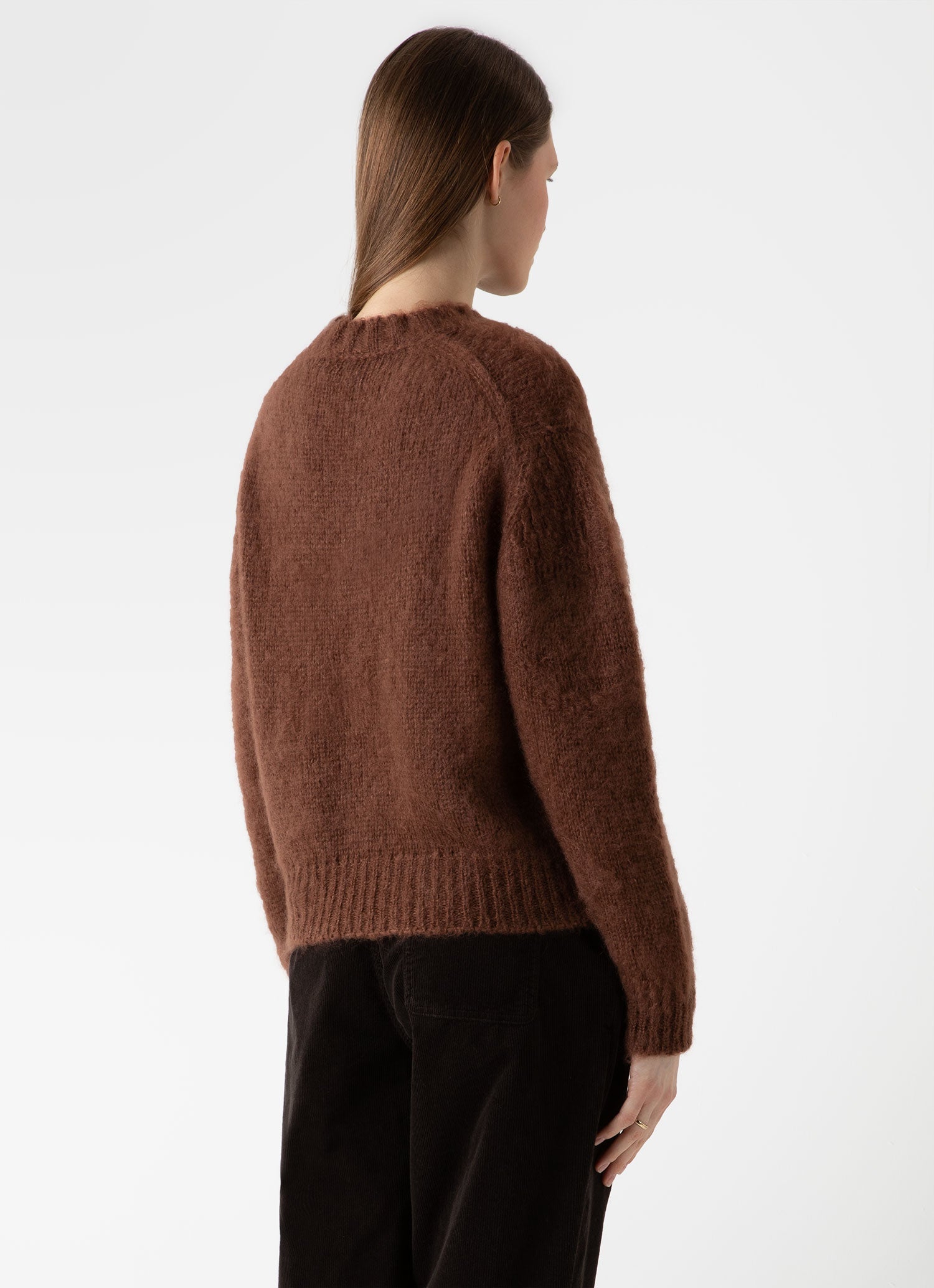 Women's Mohair Crew Neck Jumper in Mid Camel