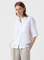 Women's Short Sleeve Linen Shirt in White