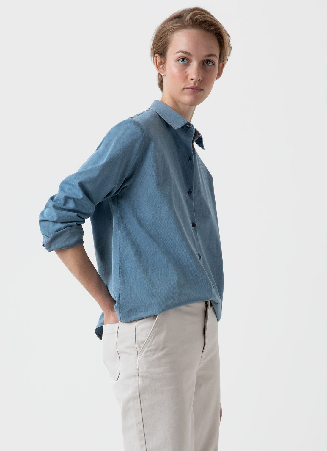 Women's Denim Rinse Shirt in Light Indigo