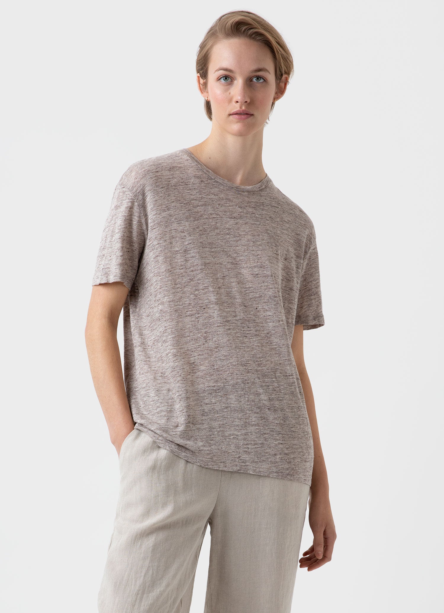 Women's Linen T-shirt in Oatmeal Melange